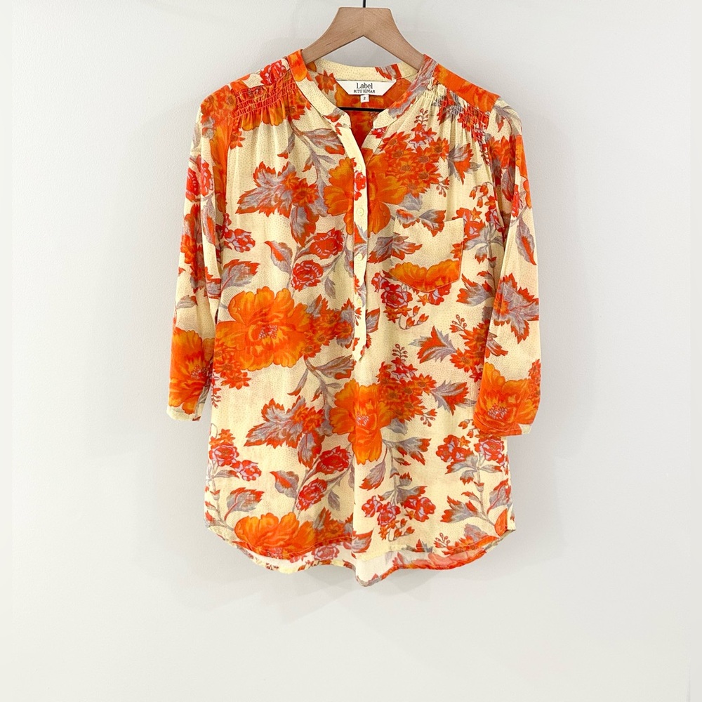 Label Ritu Kumar 3/4 Sleeve Floral Tunic Orange Size 2